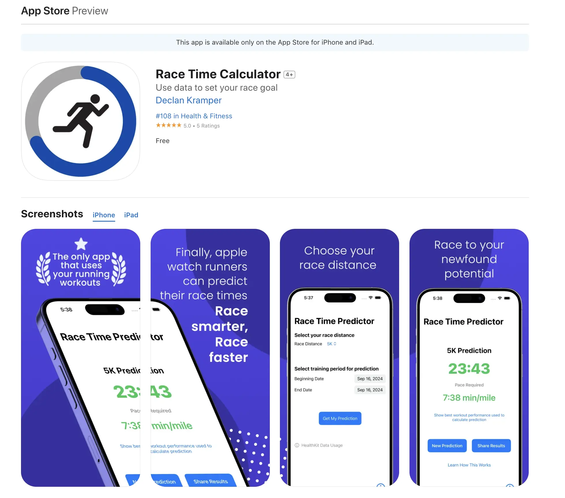 Race Time Calculator | IOS App